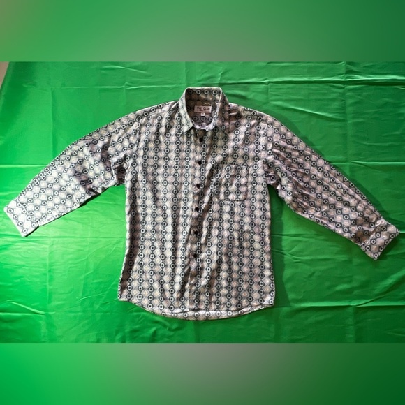 Club Room  Marco Polo .Dress Shirt Mens Medium 15-15 1/2 Beige & Green - Picture 6 of 16